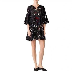 SLATE & WILLOW Black Speckled Print Bell Sleeves Oversized Swing Dress, 4
